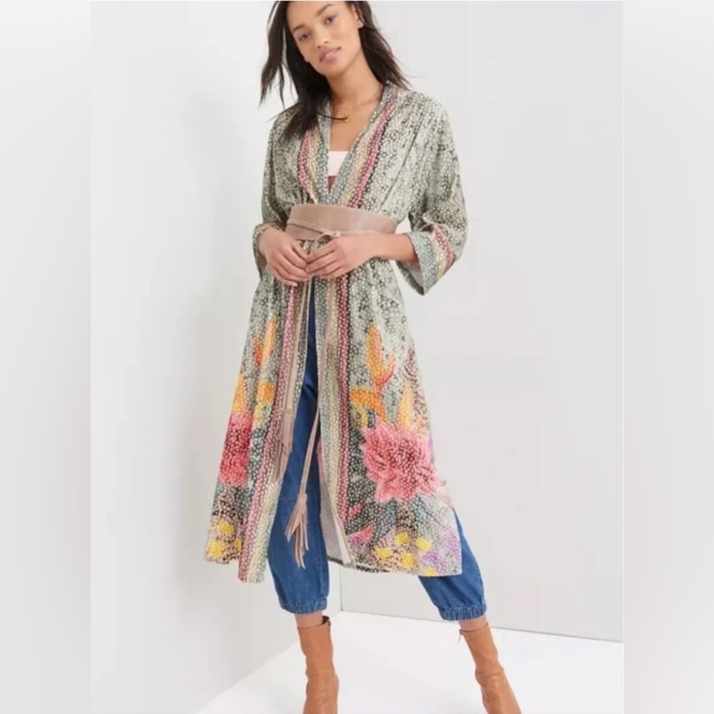 Anthropologie velvet Multicolor Floral Cardigan duster
